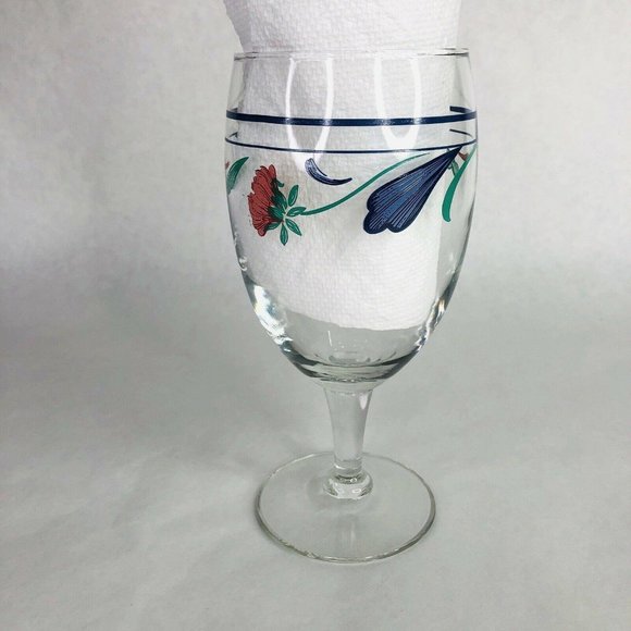 Lenox Poppies On Blue Iced Tea Glass Stemware 7" Hand Painted Beverage Drinkware - Picture 10 of 10
